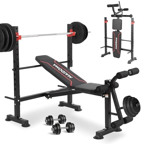 MAIDOMA 750LBS Adjustable Weight Bench Set for Full Body Workout, Foldable Bench Press with Leg Curl/Extension, Standard Workout Bench Set for US Home Gym