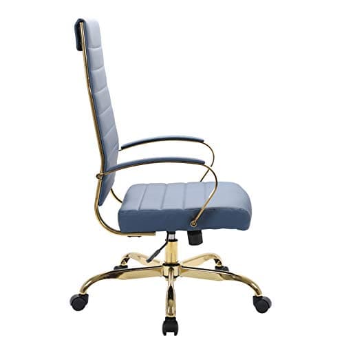 LeisureMod Modern High-Back Leather Office Chair - Swivel & Adjustable Executive Desk Chair with Gold Frame, Ergonomic Design for Home & Office (Navy Blue, Single) 5