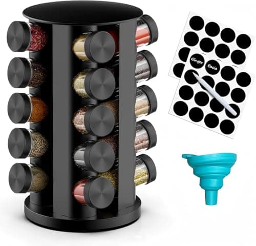 Rotating Spice Rack Organizer for Cabinet, Spice Racks Storage with 20 Jars, Spinning Spice rack for Kitchen Countertop, Spice Holder,Seasoing Storage Racks, Black