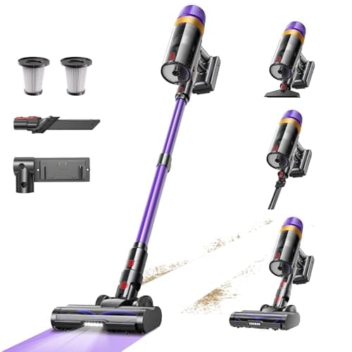 TVTAU Cordless Vacuum Cleaner, Self-Standing 620W 55KPA 75Min Runtime Stick Vacuum for Home, 1.8L Dust Cup, LED Display, Anti-Tangle, 8-Stage Filtration, for Hardwood Floor Carpet Pet Hair
