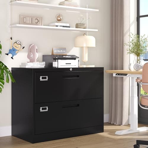 BYNSOE 2 Drawer Lateral File Cabinet Metal Filing Cabinet with Lock Office Home Steel Lateral File Cabinet for A4 Legal/Letter Size Lockable Wide Metal Cabinet,Assembly Required(2 Drawer, Black) 7