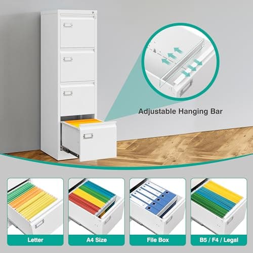 SISESOL 4 Drawer File Cabinet with Lock and Tag,White Vertical File Cabinet,Narrow Locking Filing Cabinets with Drawers,Metal Filing Storage for Home Office Fit A4 Legal/Letter Size,-Assembly Required 5