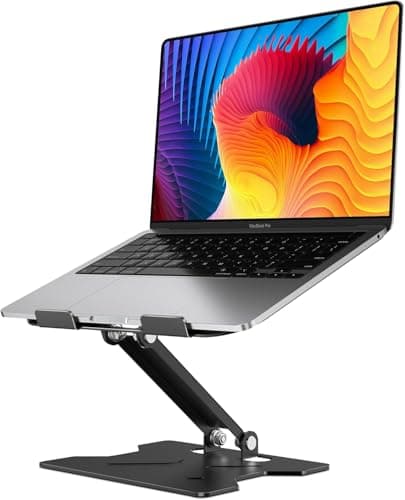 JCZT Adjustable Laptop Stand for Desk, Metal Foldable Laptop Riser, Portable Laptop Holder Mount, Ventilated Cooling Notebook Stand for MacBook Air Pro, All 10-16'' Notebooks Laptops, Matte Black