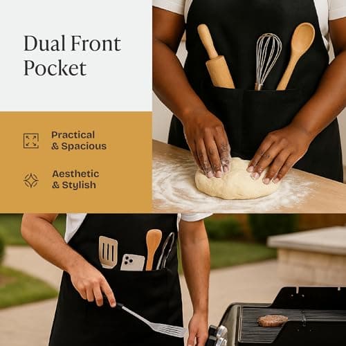 Will Well Chef Apron for Men and Women - 33" x 27" Large with 38" Waist Ties for a Comfy and Snug Fit, Durable and Lightweight, with 2 Spacious Pockets for Your Cooking Essentials - 1-Pack, Black 6