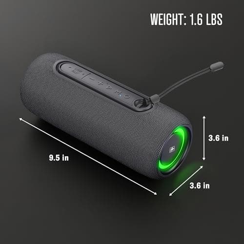 Fisher Portable Bluetooth Speakers IPX5 Waterproof Speaker, 14W PEAK Power Stereo Bluetooth Speaker, RGB Lights, TWS, BT 5.3, Built-in Mic, Hands Free Calling Speakers Bluetooth Wireless, Use Anywhere 7