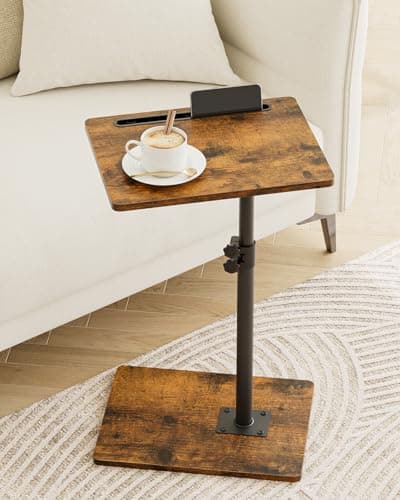 Masupu Sofa Arm Tray Table - 360° Swivel Height Adjustable End Table, Small Snack Side Table for Couch, C Shaped Table for Bed, Chair or TV Tray Table(Rustic Brown)