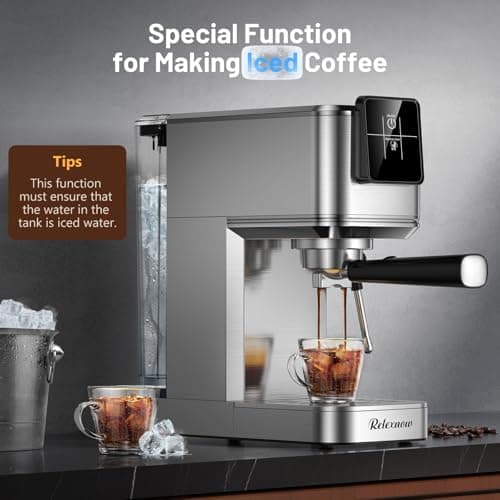RELEXNOW Espresso Machine, 20 Bar Espresso Maker Milk Frother & LCD Panel, Hot & Iced with Rapid Cold Brew, Stainless Steel Espresso Coffee Machine with 41oz Water Tank for Cappuccino, Latte 5