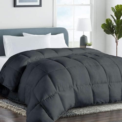 COHOME Premium Queen Size Comforter, All-Season Quilted Down Alternative Duvet Insert, Luxury Hotel GentleSoft Comforter with Anti-Clump Tech & 8 Tabs - Reversible - Dark Grey 88 x88 inches