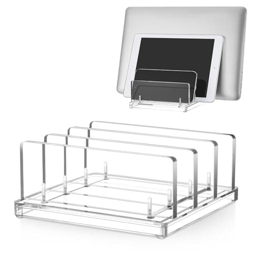 Chunful Adjustable Vertical Laptop Stand for Desk, Acrylic 3 Slot Laptop Holder Desktop, Invisible Desktop Notebook Dock for Notebook Computer, All Gaming Laptops up to 17''