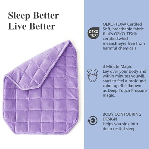 CYMULA Weighted Lap Blanket for Adults, Weighted Lap Pad Blanket for All Seasons (29" x 24" 7lbs, Purple) Travel Office Nap, Small Weighted Blanket for Sleeping 6
