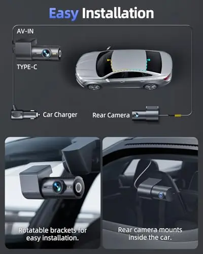 4K Dash Cam Front and Rear, 64GB SD Card, 1.5” IPS Display Car Camera, 5Ghz WiFi+App Control, Night Vision, 24H Parking Mode, G-Sensor, WDR, 170° Wide Angle, 4K+1080P Dual Dash Camera for Cars 8