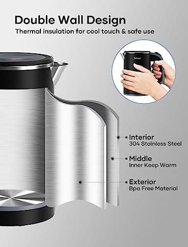 Sekaer Small Electric Tea Kettle Stainless Steel 0.8L Portable Travel Hot Water Boiler, Mini Electric Coffee Kettle with Auto Shut-Off & Boil Dry Protection, Cordless Base & LED Indicator 6