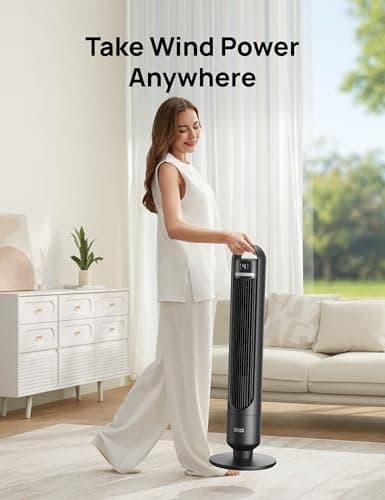 Dreo Tower Fan for Bedroom, 90° Oscillating Standing Fans for Room with 4 Speeds, 3 Modes, 28dB Quiet for Sleep, 25ft/s Velocity, 8H Timer, Remote, Living Room, Office, Home, Black 7