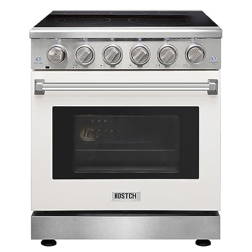 KOSTCH 30 inch Professional Electric Range with 5 Heating Elements Cooktop, 4.55 Cu. Ft. Convection Oven Capacity, Smooth Glass Top, in Stainless Steel, KOS-30RE06H (White)