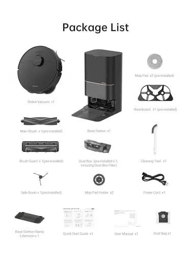 DREAME X40 Ultra Robotic Vacuum with Removable & Liftable Mop, 12,000Pa Suction, Side Brush Extensive Cleaning, 158°F Mop & Washboard Self Cleaning, Auto-Empty, Auto Refill, liftable Brushes 9