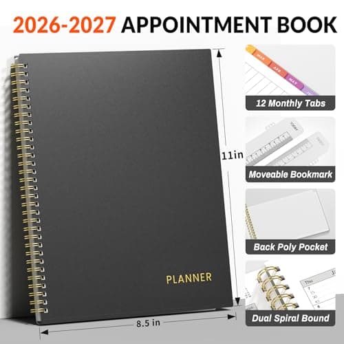 SUNEE 2026-2027 Appointment Book, Quarter-Hourly, Weekly & Monthly - from July 2026 to June 2027, 8.5"x11" Academic Planner, Flexible Cover, Note Pages, Bookmark, Spiral Binding, Black 4