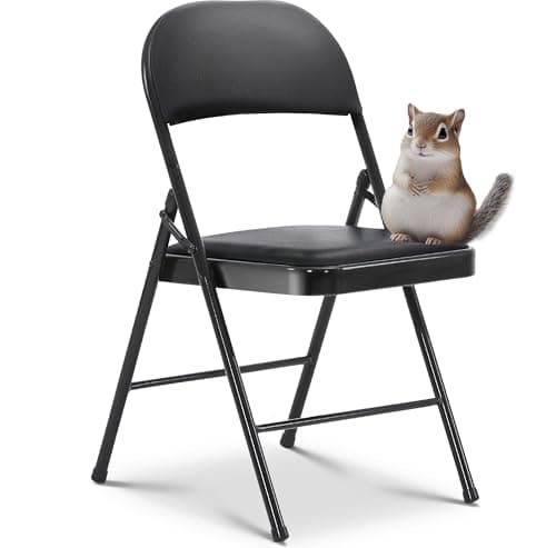 Oline Vinyl Folding Chairs, Padded Vinyl Cushion Chairs with Durable Metal Frame, Indoor Outdoor Stackable Foldable Guest Chairs for Office Wedding Kitchen Dining, 300lb Capacity (Black, 1 Pack)