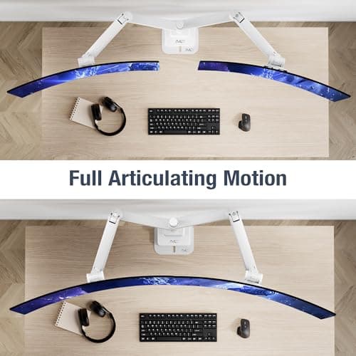 AVLT Dual 57 Inch Heavy Duty Stacking Monitor Arm Pole Top Mount With USB-C USB-A Ports-White, Height Adjustable, Easy Install Top C-Clamp/Grommet With Reinforcement Plates, VESA Compatible 200/100/75 6