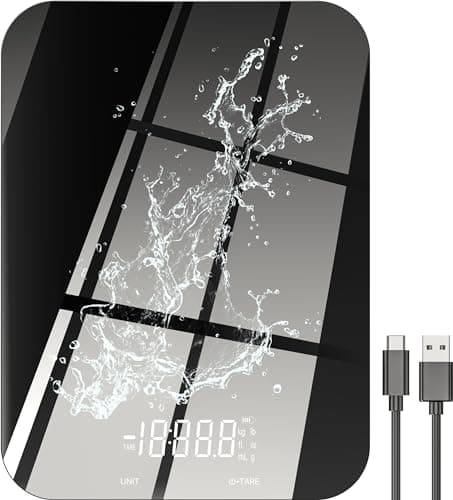 【33 LB & USB Rechargeable】 Digital Kitchen Food Scale Kitchen Scale, Glass Digital Weight Grams and Oz, Baking Cooking, 0.05oz /1 g Precise, 5 Weight Units