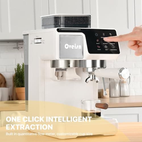 oveisn Espresso Machine 20 Bar, Coffee Maker with grinder 20 Grind Settings,Coffee Machine w/Milk Frother & Touchscreen, Professional Home Espresso Maker for Latte Cappuccino 7