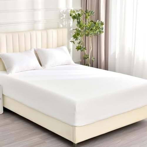 David's Home 100% Washed Cotton Fitted Sheet Twin, Ultra Soft Bottom Sheets with 2.5cm Wider Elastic 16" Deep Pockets, Skin Friendly Breathable Easy Fit not Shrink,39"x 75",White, No Pillowcase