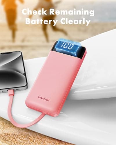 Charmast Portable Charger with Built in Cables, Power Bank with Cords Wires, Slim 10000mAh Travel Battery Pack 6 Outputs 3 Inputs 3A Fast Charging for Samsung Google Pixel LG Moto iPhone iPad 7