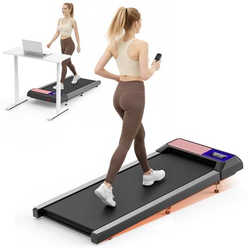 HOELLL Walking Treadmill Pad with 5% Adjustable Incline and APP Sync, Small Compact Under Desk Treadmills for Home and Office with Remote Control and LED Display, 2.5HP, Red Blue