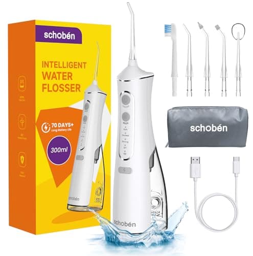 Water Dental Flosser Pick for Teeth: 4 Modes Cordless Portable 300ML Larger Tank Water Teeth Cleaner IPX7 Waterproof Flossing Cleaning Picks for Home Travel (White) (White)