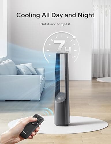 PELONIS 40" Bladeless Tower Fan with Powerful Airflow, Ultra-Quiet DC Motor (22 dB), 6 Speeds, 4 Modes, Remote Control, 7-Hour Timer, 90° Oscillation, Safe Design for Bedroom, Home, Office 9