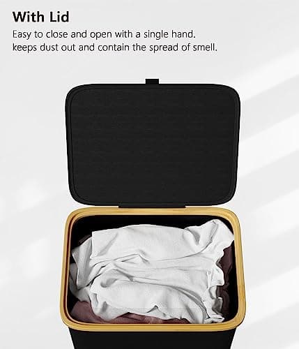 SUOCO Laundry Basket with Lid, 29 Gal (110L) Clothes Hamper with Bamboo Handles, Large Foldable Laundry Hamper for Bedroom, Bathroom, Dorm, Laundry Room - Black 6
