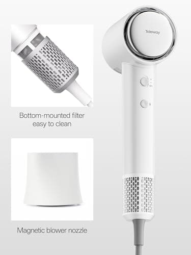 Tideway Hair Dryer, Blow Dryer with Diffuser, Ionic Professional High-Speed 1500W Low-Noise, 110,000 RPM Brushless Motor, Fast Drying, Travel Compact for Women & Men (White) 8