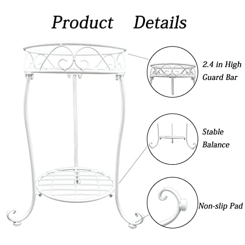 NAKUPE White Metal Plant Stand, 18.5 inch Tall 2 Tier Potted Holder Rack, Heavy Duty Flower Pot Shelf for Indoor Outdoor Patio Balcony Corner Garden 3