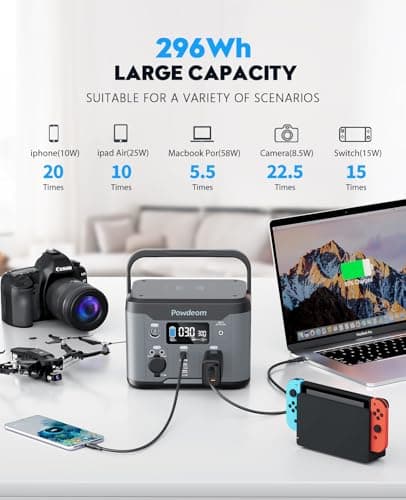 300W Portable Power Station, Powdeom 296Wh Power Bank with AC Outlet, Solar Generator Laptop Charger, Battery Backup Power Supply for Camping, Outdoors, Home Emergency Outage 5