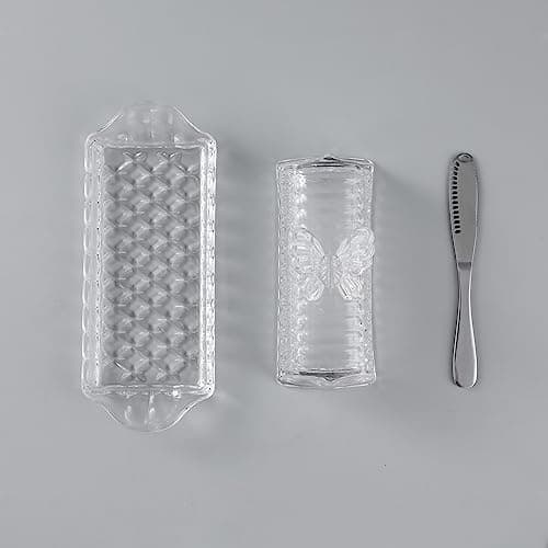 HOWOK Glass Butter Dish with Lid and Stainless Steel Butter Knife, Butterfly Handle Thick Cover, Butter Holder, 8.1”x 2.6” 7