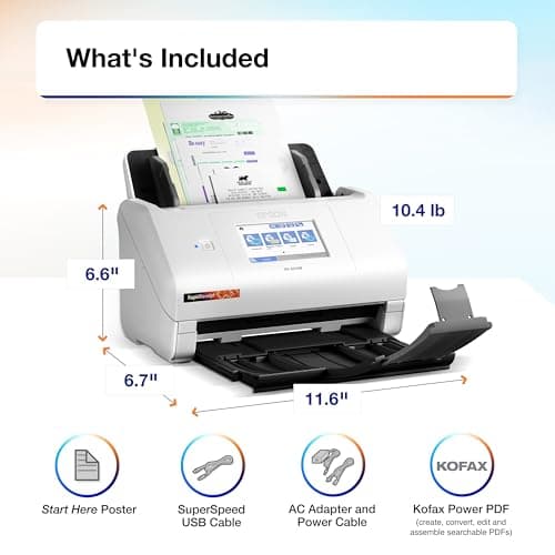 Epson RapidReceipt RR-600W Wireless Desktop Color 2-Sided Document & Tax Receipt Scanner with ScanSmart AI PRO Data Management Software for PC & Mac Touchscreen & 100-Page Auto Document Feeder 8