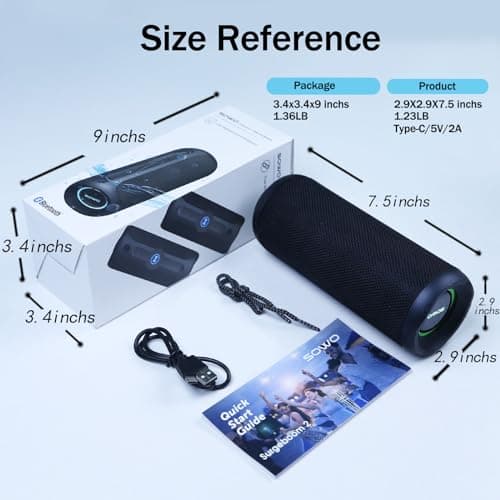 Wireless Portable Speaker,IPX7 Waterproof Bluetooth Speaker, 25W Loud Stereo Sound, Bassboom Technology, TWS Pairing, Built-in Mic, 16H Playtime with Lights for Home Outdoor - Black 8
