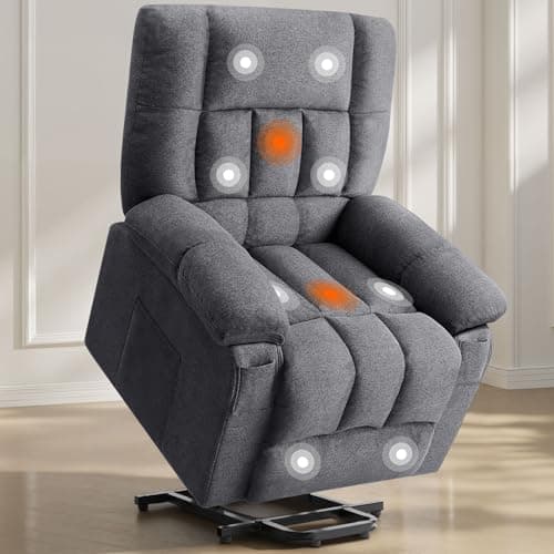 Sweetcrispy Power Lift Recliner Chair with Vibration Massage and Heat for Adults, Ergonomic Overstuffed Breathable Fabric Reclining Chair with Side Pockets, Remote Control, Living Room, Bedroom, Grey