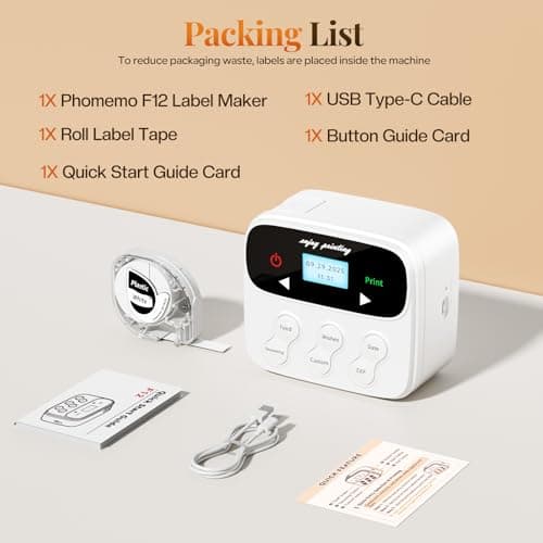 Phomemo Ribbon Label Printer, Kitchen Magnetic Label Maker Machine with Tapes F12 Handheld Rechargeable Backlit-LCD Screen Labeler One-Click Print Date for Home Food School Gift Wrapping Fridge White 9