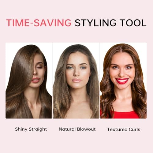 Cordless Hair Straightener Brush - Portable Straightener Brush with 9 Temp Settings, Mini Straightening Comb for Travel, 9600mAh Rechargeable Batt & 224 Million Negative Ions (Pink) 9