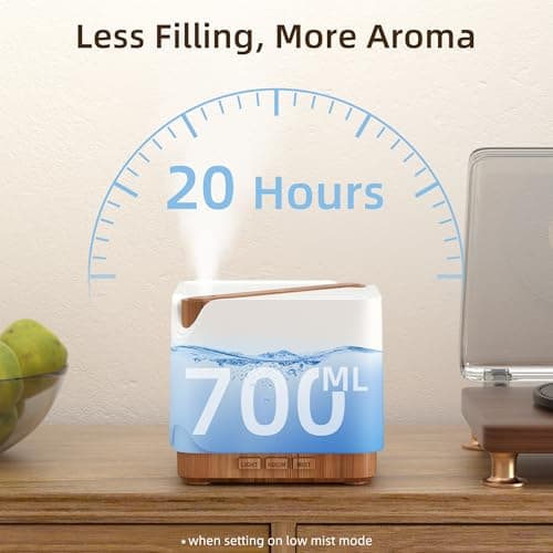 ASAKUKI 700 ml Premium Essential Oil Diffuser, 5 in 1 Ultrasonic Aromatherapy Fragrant Oil Vaporizer Humidifier, Timer and Auto-Off Safety Switch, 7 LED Light Colors 6