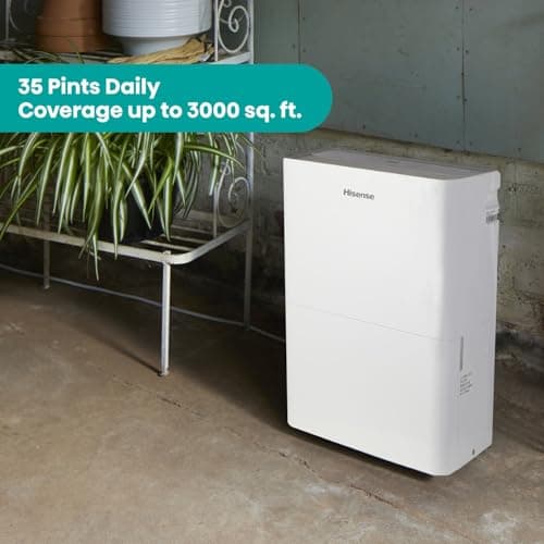 Hisense Energy Star 35-Pint Portable Dehumidifier with Auto-Shutoff & Timer, Air Humidity and Moisture Absorber for Basement, Garage, Bedroom, Bathroom, Closet, Crawlspace, Living Room, House in White 5