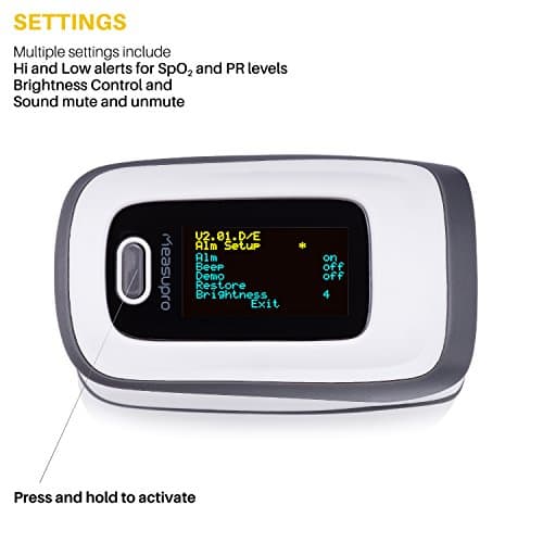 MeasuPro Instant Read Digital Pulse Oximeter, Oxygen Sensor and Pulse Rate Monitor with Alarm Setting, Color OLED Display and Carry Case, CE 7