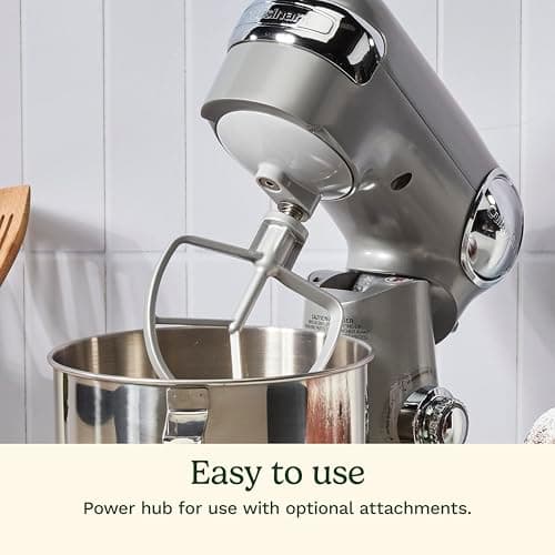 Cuisinart Stand Mixer, 12 Speeds, 5.5-Quart Mixing Bowl, Chef's Whisk, Flat Mixing Paddle, Dough Hook, and Splash Guard with Pour Spout, Silver Lining, SM-50BCNAS, Silver Lining 5