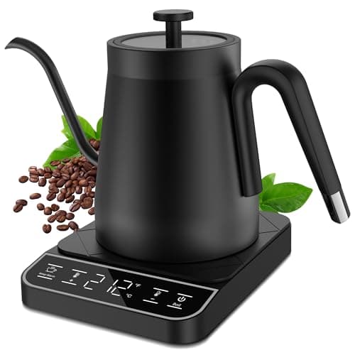 Electric Gooseneck Kettle, ±1℉ Temperature Control One Click 197℉ Pour Over Kettle for Coffee & Brew Tea, Hot Water Boiler, Stainless Steel Inner Fast Heating & Keep Warm 12 Hours, 1200w, 0.8L