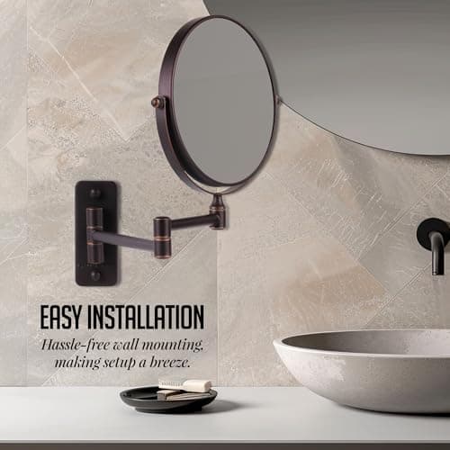 OVENTE 7" Wall Mounted Makeup Mirror with 1X/10X Magnification, Double Sided Magnifying Round Bathroom Vanity Mirror, 360° Swivel Design, Extendable and Folding Arm, Antique Bronze MNLFW70ABZ1X10X 7