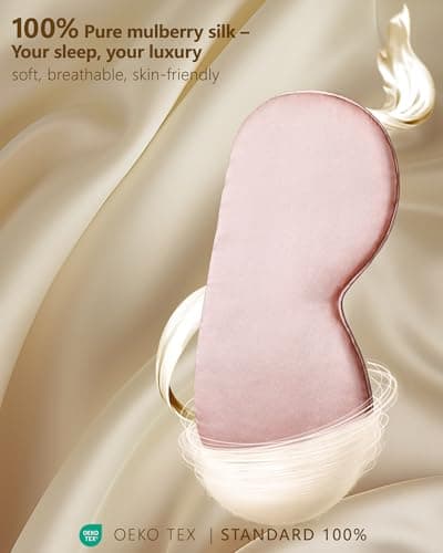 BLSSNZ Silk Sleep Mask for Women - Soft Breathable Organic Natural Mulberry Silk Fabric Blackout Eye Mask for Sleeping with Adjustable Straps No Pressure Eye Mask for Travel Essentials Gifts (Pink) 2