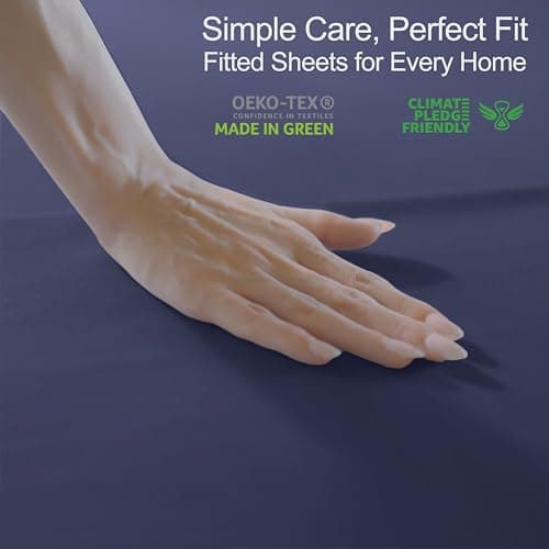 RUVANTI 100% Cotton King Fitted Sheet Only - Crispy Cooling Percale - Breathable & Durable Fitted Sheet King Size - Deep Pocket 16 Inches (Fits up to 18") - Deep Navy - 1 Piece 6