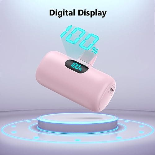 [2 Pack]Mini Portable Charger 5000mAh for iPhone,Ultra-Compact 15W PD Power Bank,LCD Display Cute Battery Pack Backup Charger Compatible with iPhone 14/14 Pro Max/13/13 Pro/12/XR/8/7/6,Pink +Purple 7