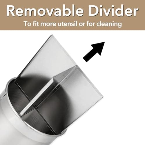 Hillbond 7.5x6.9 Inch EXTRA LARGE Utensil Holder for Countertop, Stainless Steel Rotating Organizer with Removable Divider, Space-Saving for Large Kitchen Utensils Set & Spacious Kitchens 7