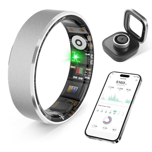Smart Health Ring, Featuring Heart Rate, Stress and Sleep Monitoring Functions, Compatible with IOS and Android, Waterproof Fitness Tracker for Women & Men, No Subscription Fee. (Brushed Silver, 9)